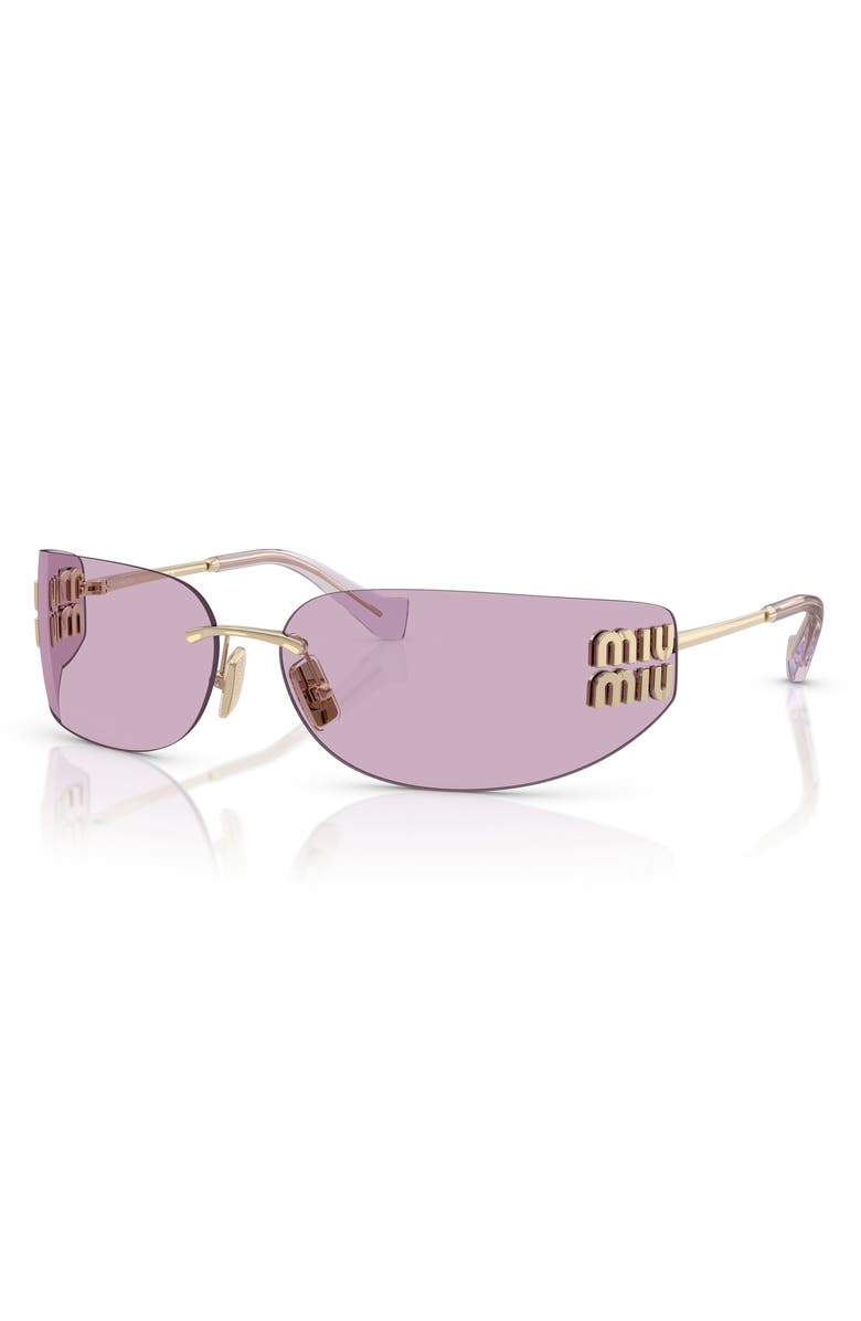 Miu Miu 75mm Oversize Rectangular Wrap Sunglasses, Alternate, color, Pale Gold / Pink