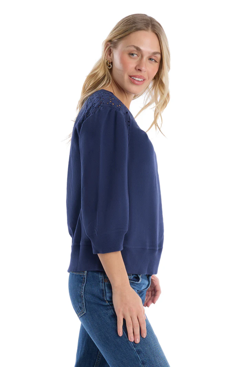 3/4 Sleeve with Eyelet Mix Top, Alternate, color, Naval Academy