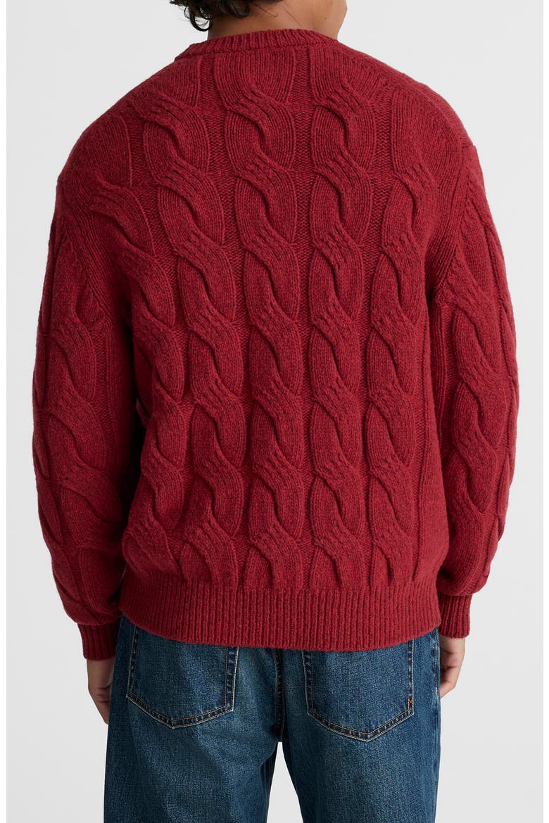 Crewneck Cable Knit Wool Blend Sweater, Alternate, color, HEATHER GARNET