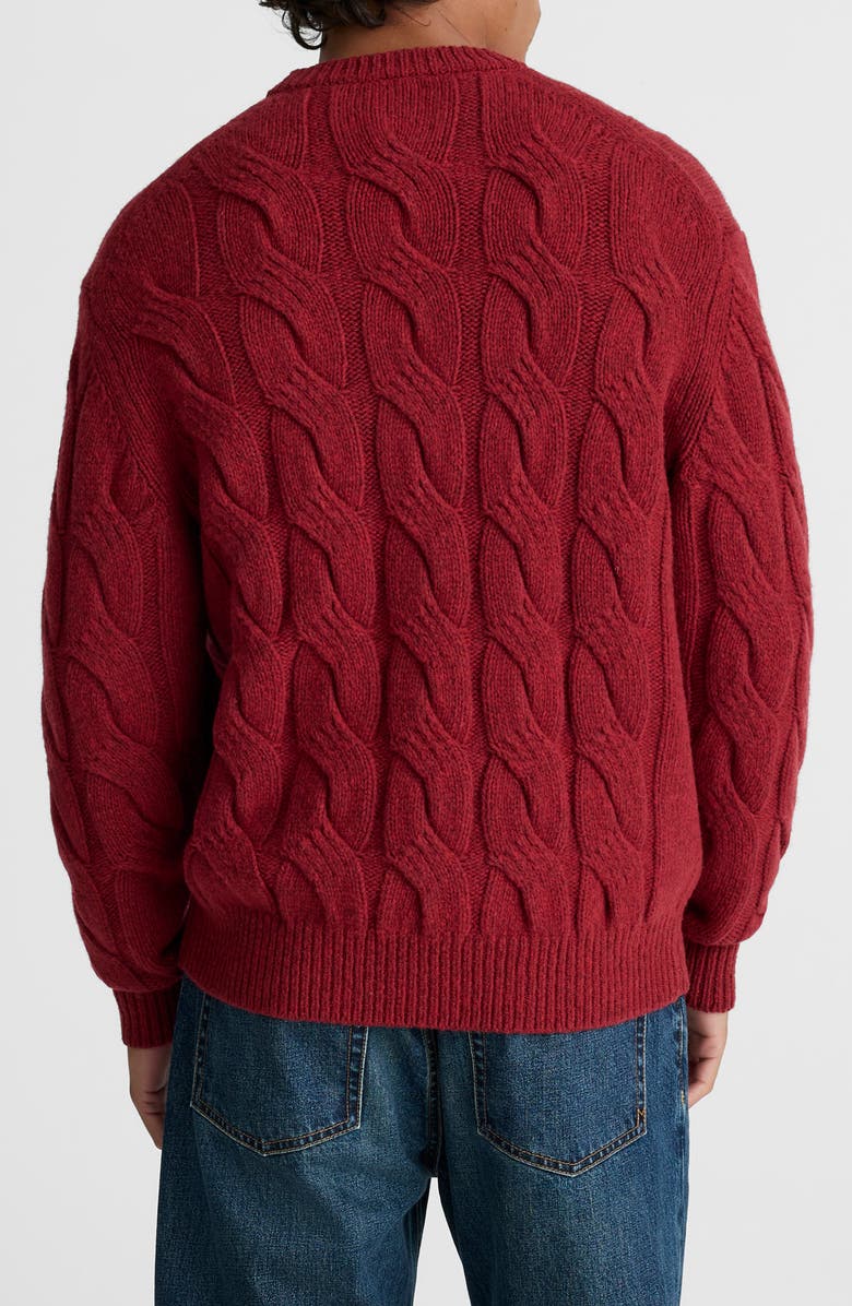 Madewell Crewneck Cable Knit Wool Blend Sweater, Alternate, color, Heather Garnet
