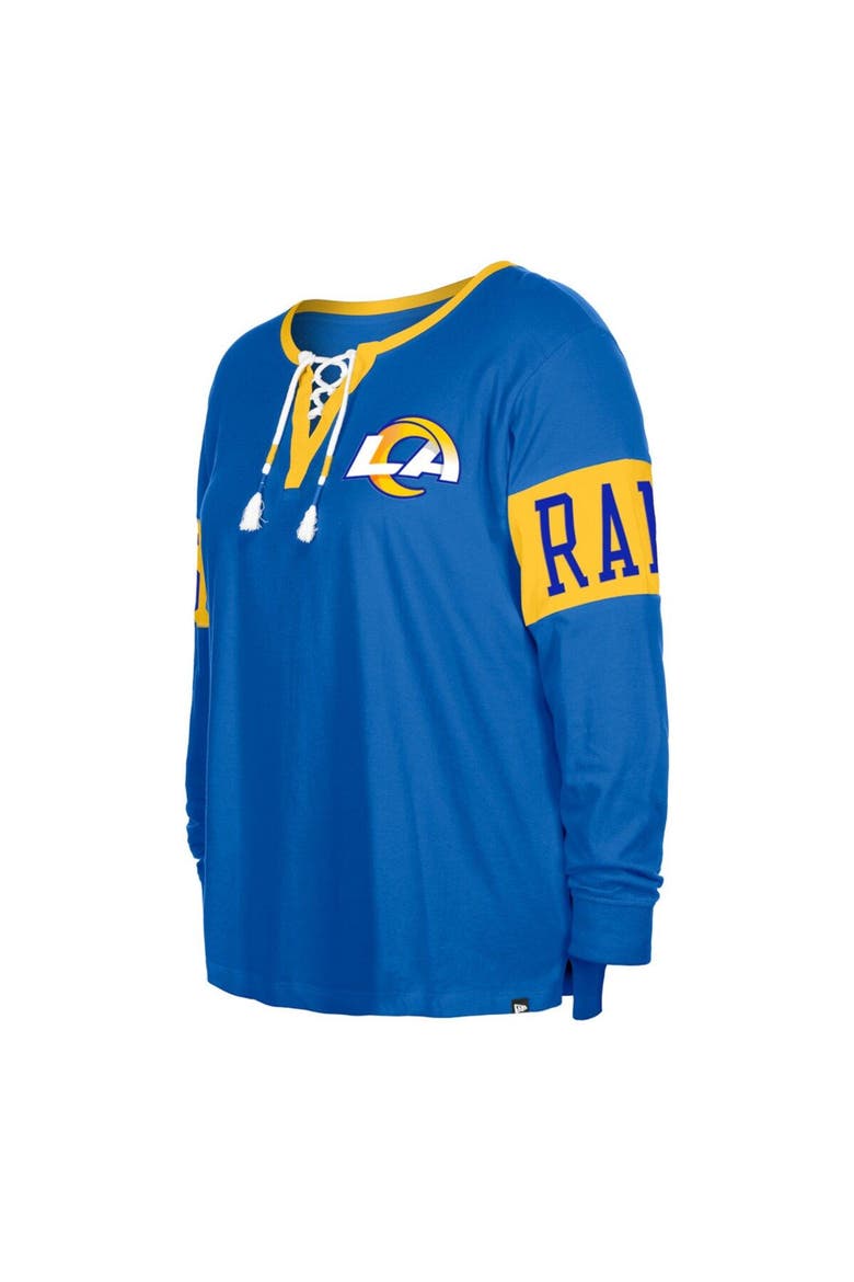 Women's New Era  Royal Los Angeles Rams Plus Size Lace-Up Notch Neck Long Sleeve T-Shirt, Alternate, color, Royal