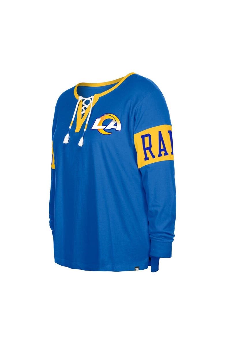 New Era Women's New Era  Royal Los Angeles Rams Plus Size Lace-Up Notch Neck Long Sleeve T-Shirt, Alternate, color, Royal