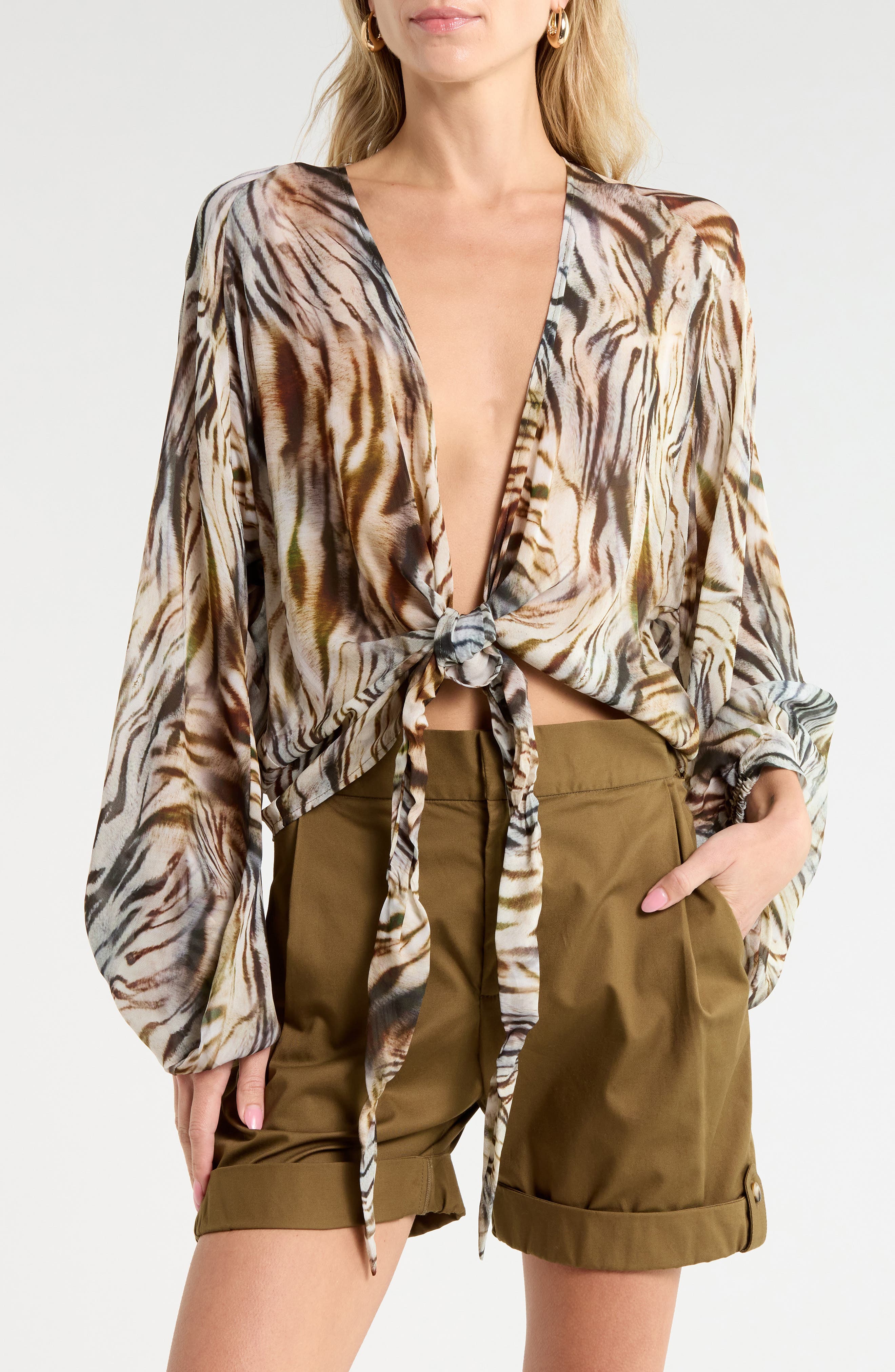Adri Long Sleeve Tie Front Top