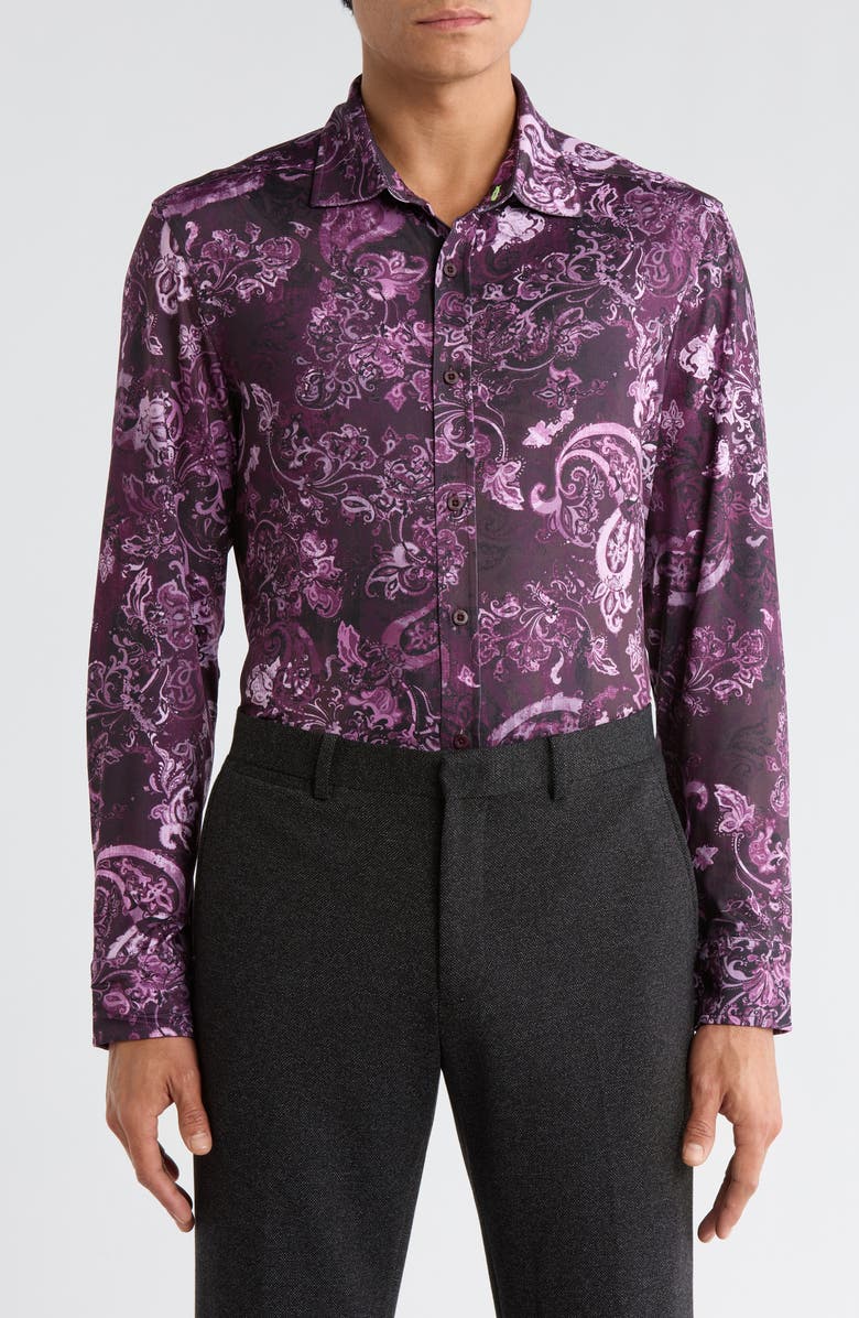 Robert Graham Catalano Paisley Button-Up Shirt, Main, color, Berry