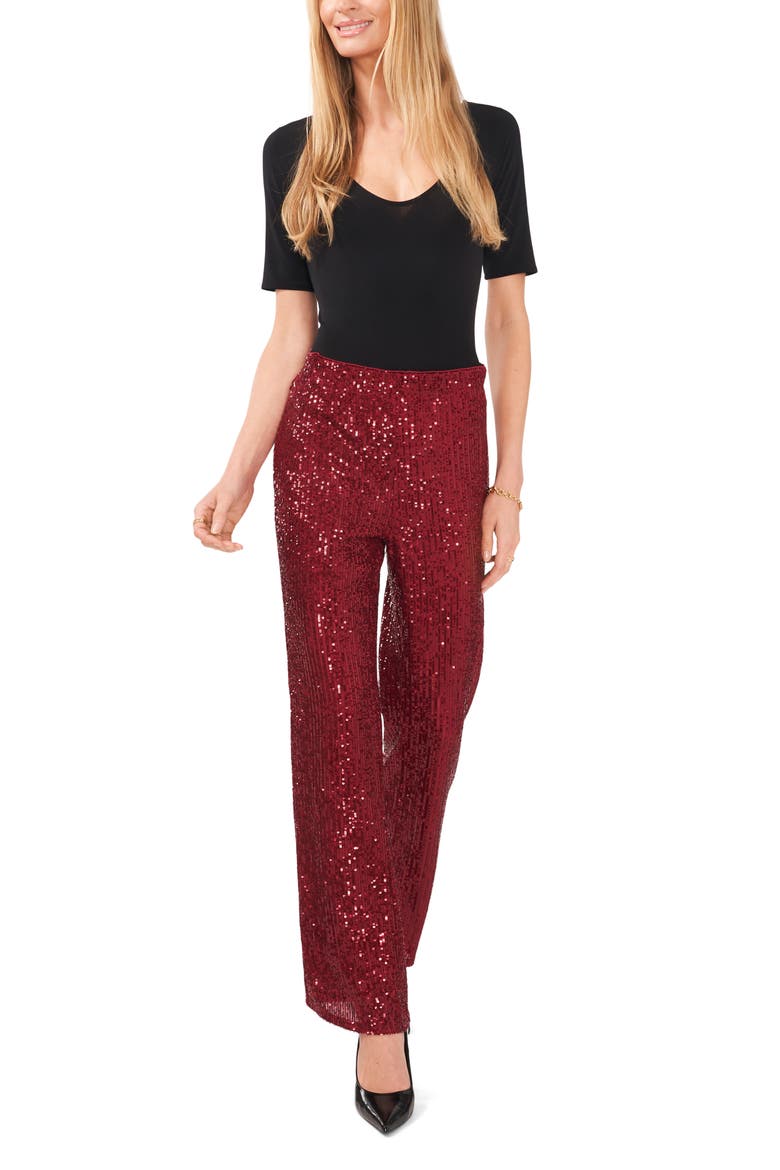 Sequin Flare Leg Pants, Alternate, color, DARK WINE