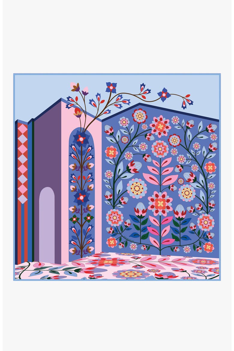 Double Sided Wool Silk Scarf Of Flower Imagination, Main, color, Blue
