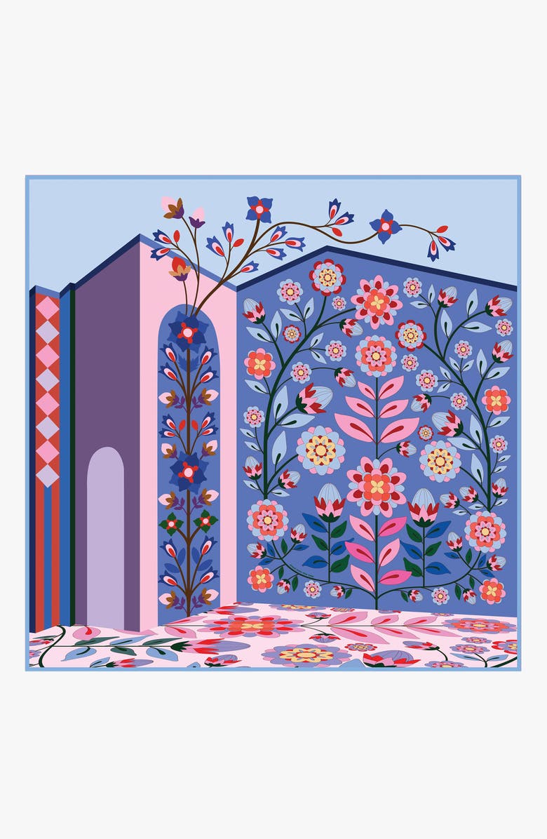 Jessie Zhao New York Double Sided Wool Silk Scarf Of Flower Imagination, Main, color, Blue