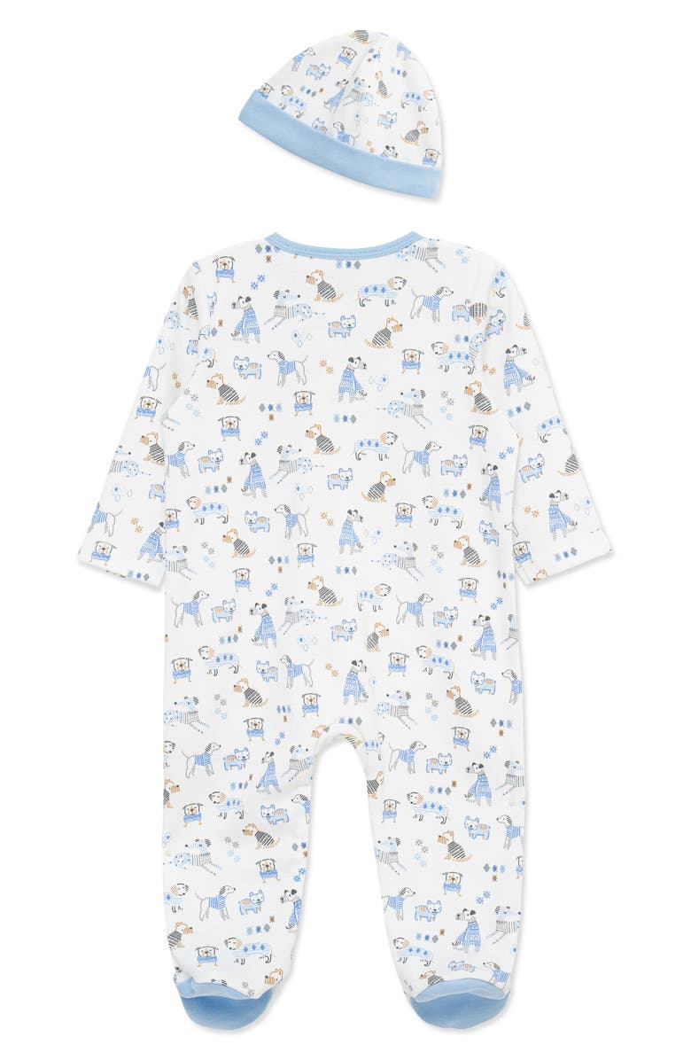Little Me Puppy Play Cotton Footie & Hat Set, Alternate, color, Blue