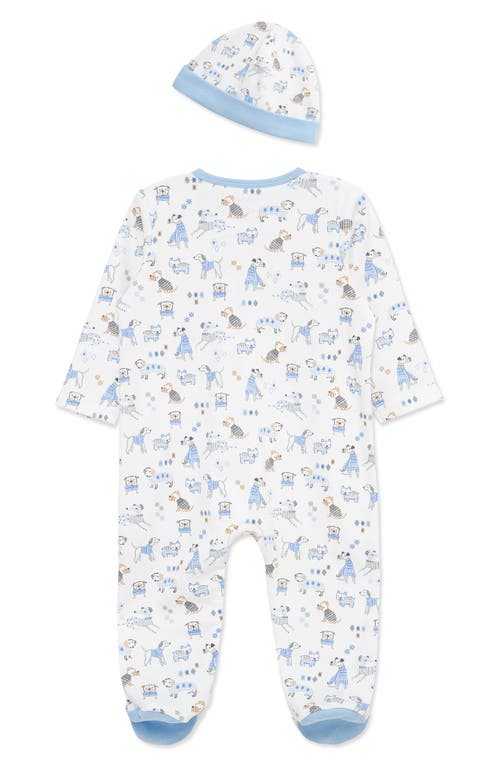 Little Me Puppy Lines Footie & Hat Set In Blue