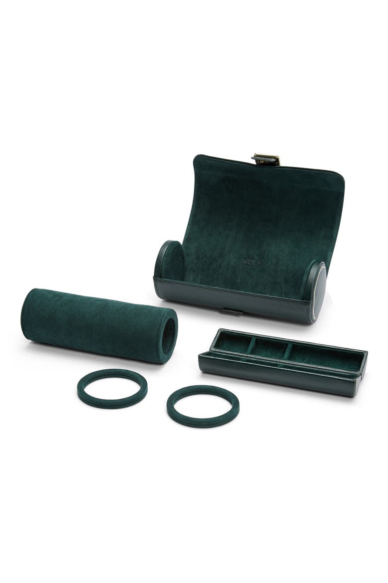 British Racing Green Triple Watch Roll, Alternate, color, GREEN