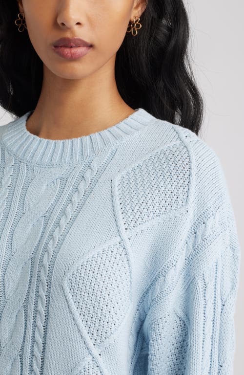 Bp. Cabled Oversize Cotton Blend Crewneck Sweater In Blue