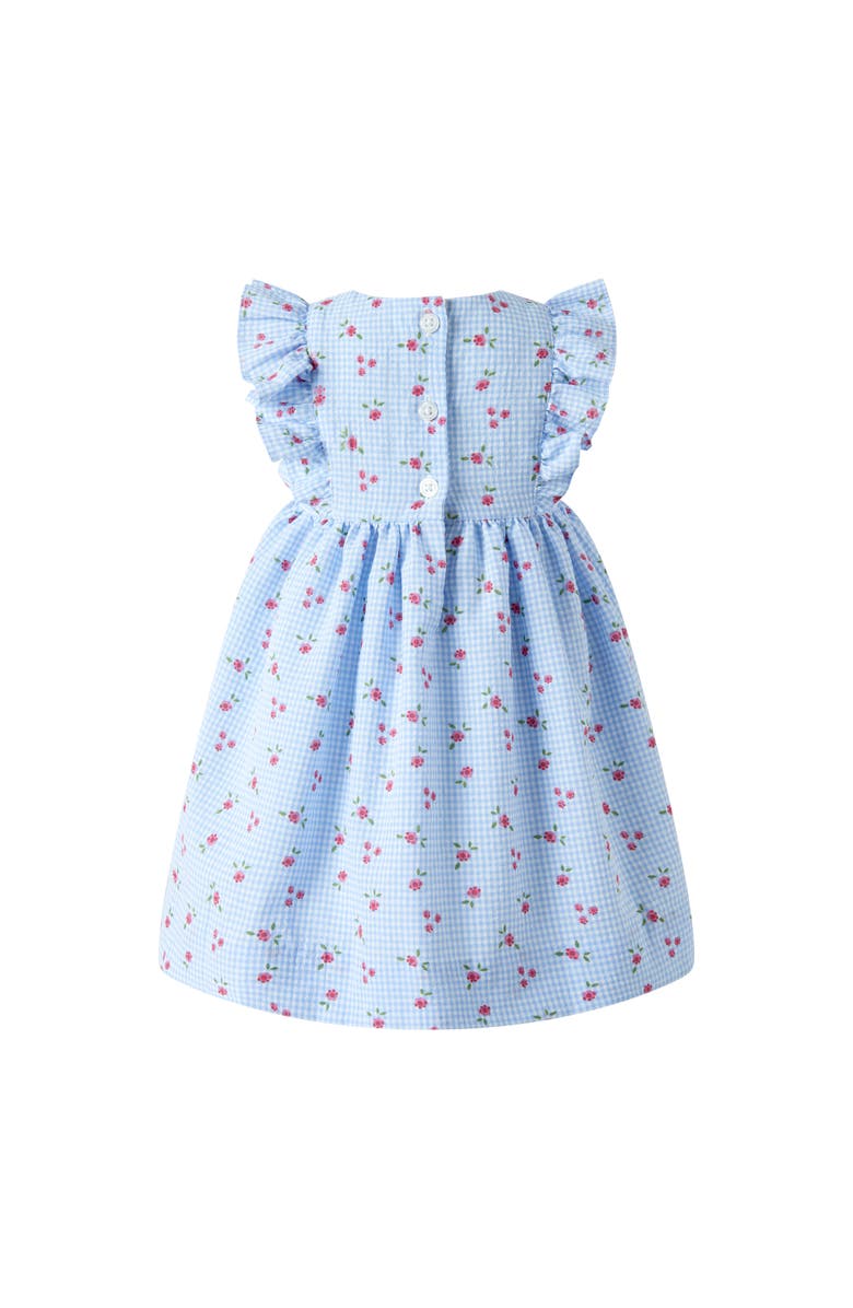 Rachel Riley Gingham Floral Sundress & Hat, Alternate, color, Blue