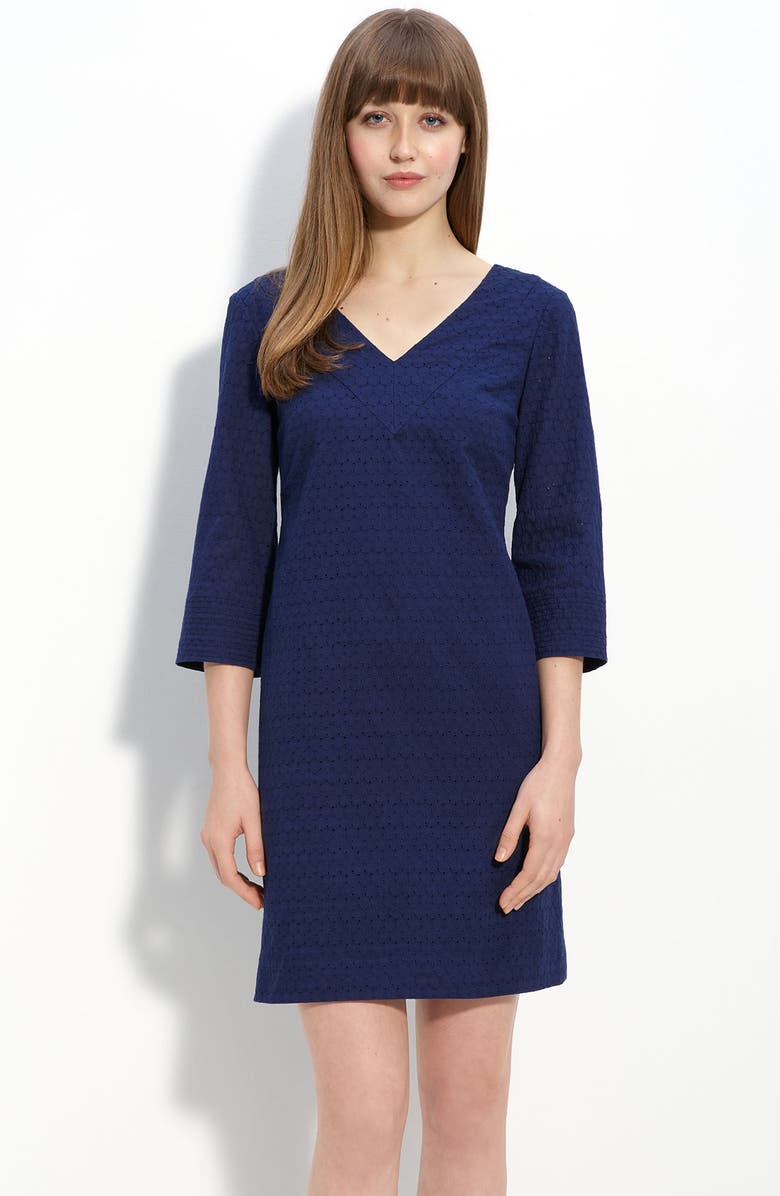 Donna Morgan Cotton Eyelet Shift Dress, Main, color, 