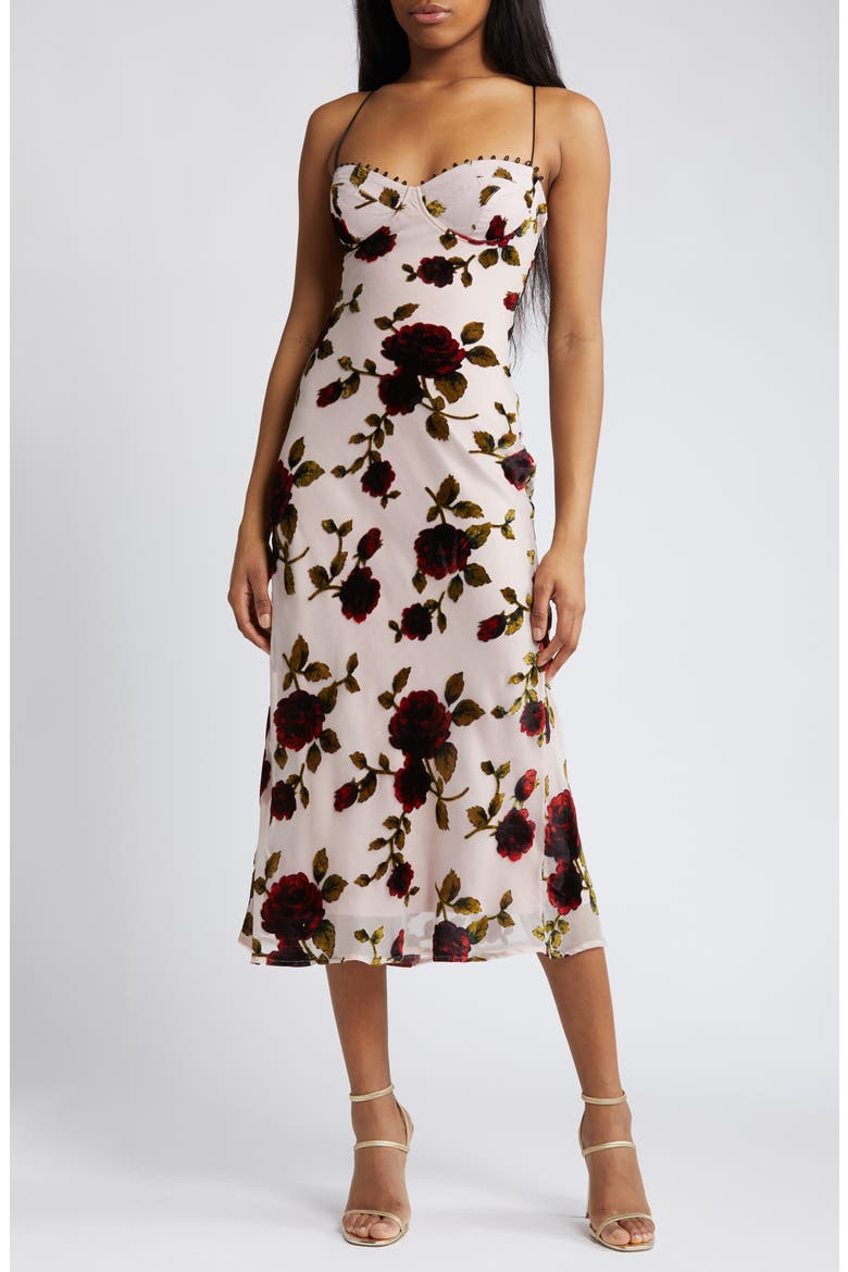 Floral Devoré Underwire Midi Dress, Main, color, PINK