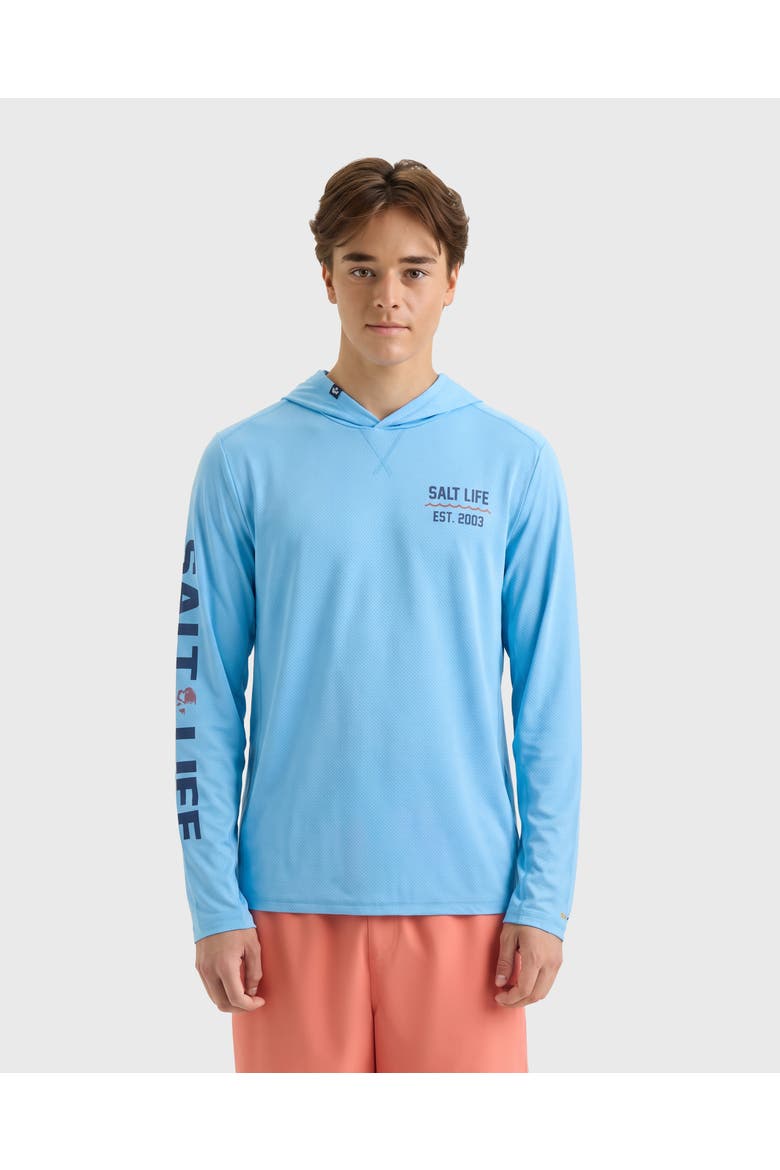 Navigator Badge Long Sleeve  Perforated Hoodie, Main, color, AZURE BLUE