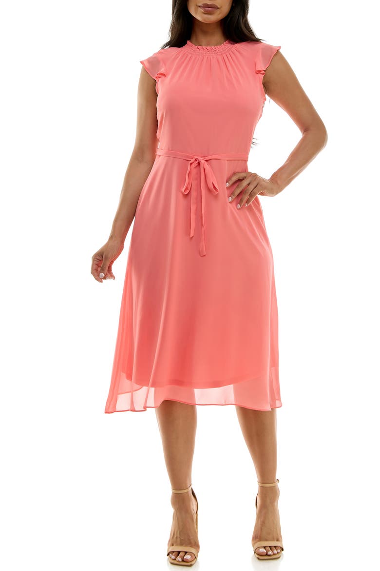 Flutter Sleeve Chiffon Midi Dress, Main, color, SUNSET