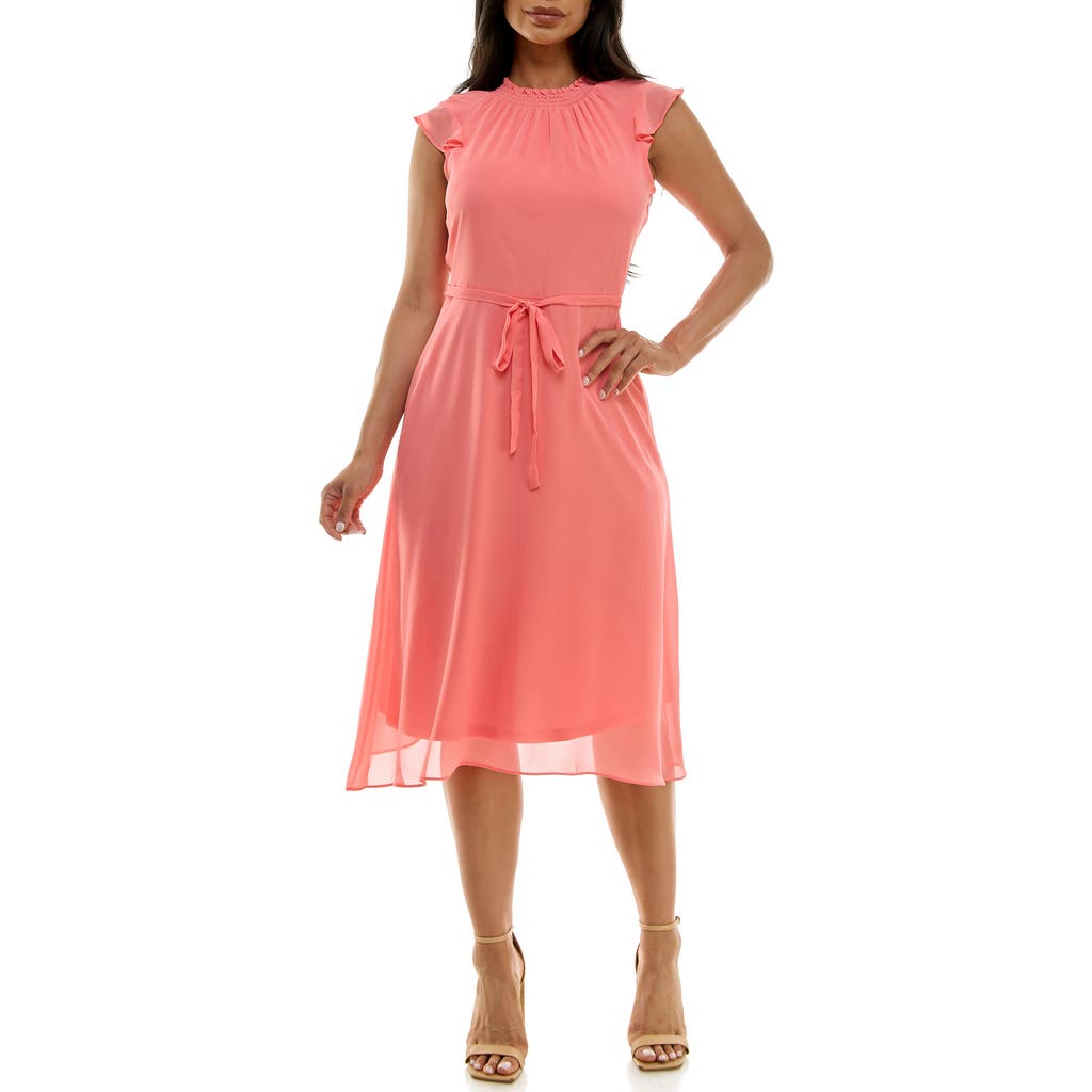 Nina Leonard Flutter Sleeve Chiffon Midi Dress In Pink