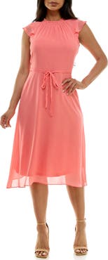 Nina Leonard Flutter Sleeve Chiffon Midi Dress