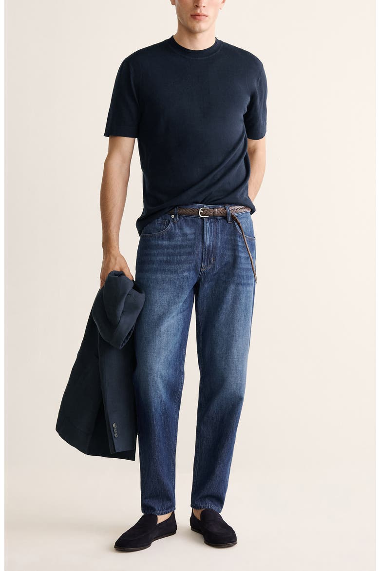 Cotton & Silk T-Shirt, Alternate, color, NAVY