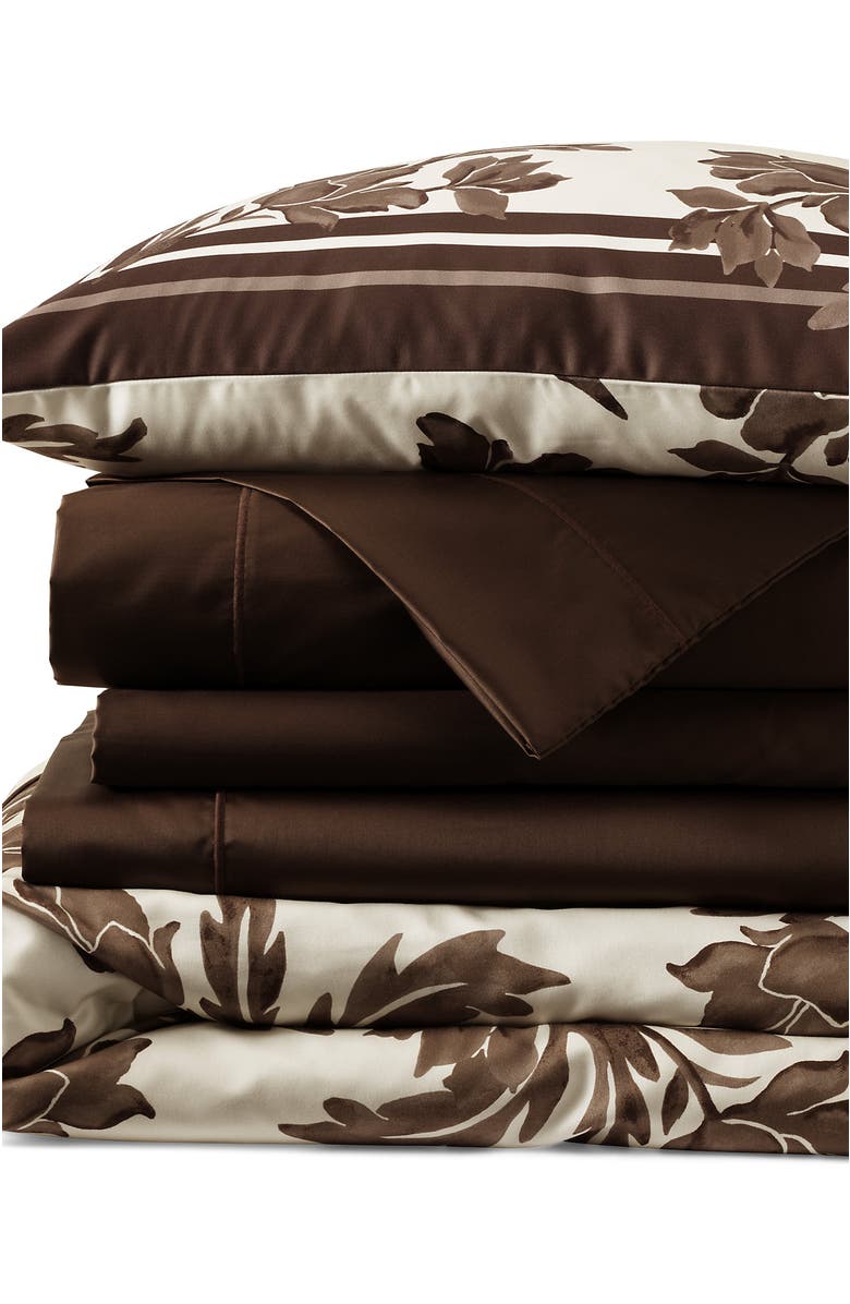 Lands' End 700 Thread Count Luxe Sateen Egyptian Cotton No Iron Bed Pillow Sham, Main, color, Dark Walnut Elegant Floral