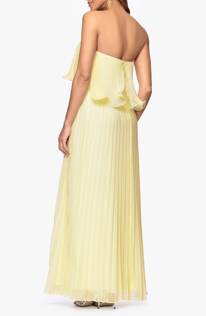 Betsy & Adam Pleated Strapless Chiffon Gown, Alternate, color, Butter