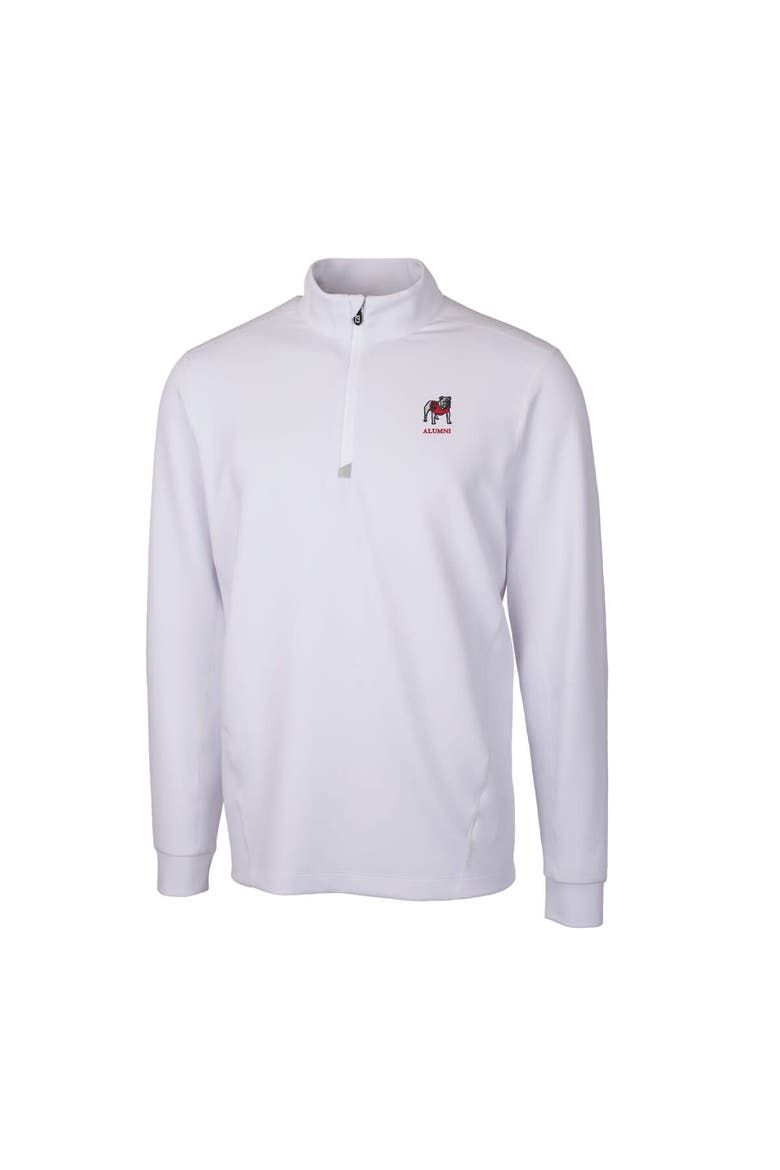 Men's Cutter & Buck White Georgia Bulldogs Alumni Logo Traverse DryTec Stretch Quarter-Zip Pullover Top, Alternate, color, White