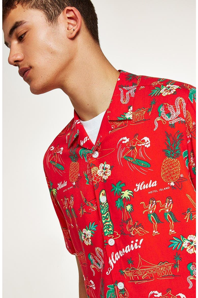 Classic Fit Hawaiian Shirt, Alternate, color, RED