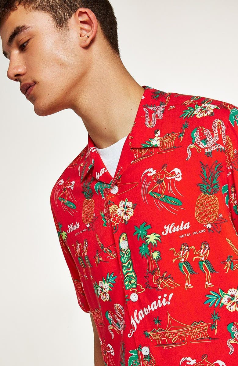 Topman Classic Fit Hawaiian Shirt, Alternate, color, 