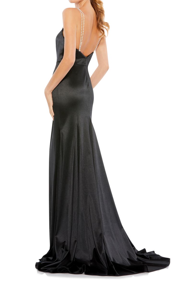 Square Neck Embellished Strap Sheath Gown, Alternate, color, BLACK