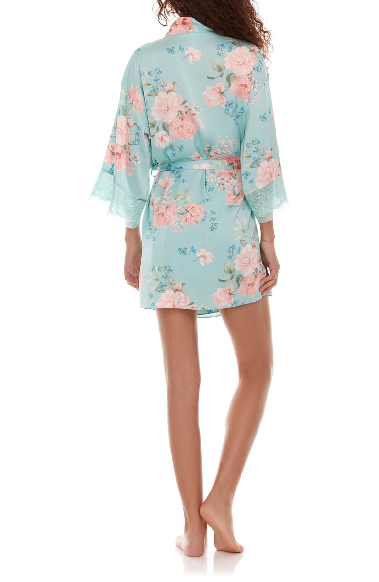 Flora Nikrooz Andrea Floral Lace Trim Robe, Alternate, color, Frosted Teal