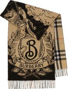 Burberry Reversible Stormy Knight & Check Cashmere Fringe Scarf