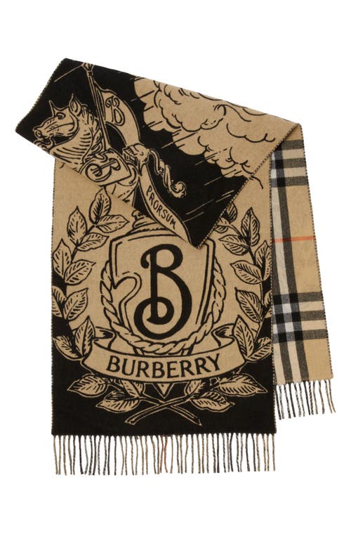 Burberry Reversible Stormy Knight & Check Cashmere Fringe Scarf
