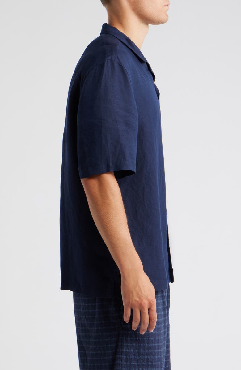 Topman Regular Fit Linen & Viscose Camp Shirt, Alternate, color, Navy