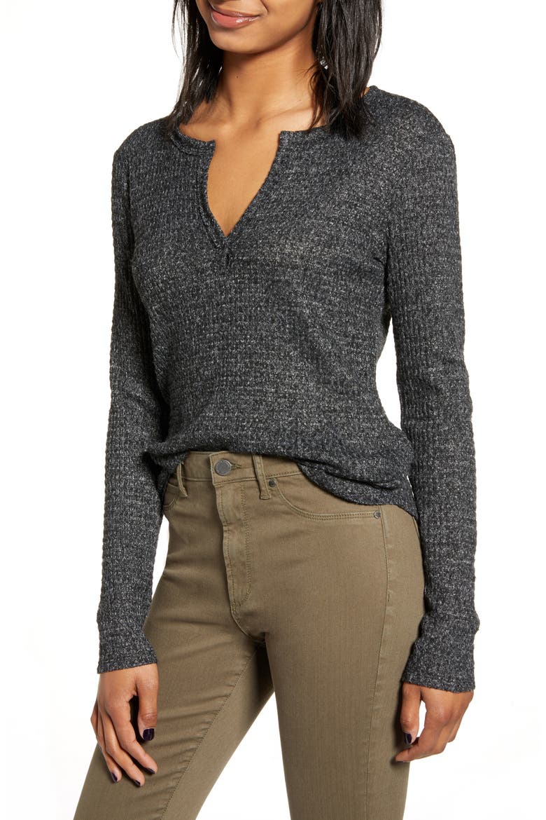 Long Sleeve Thermal Henley Top, Main, color, CHARCOAL