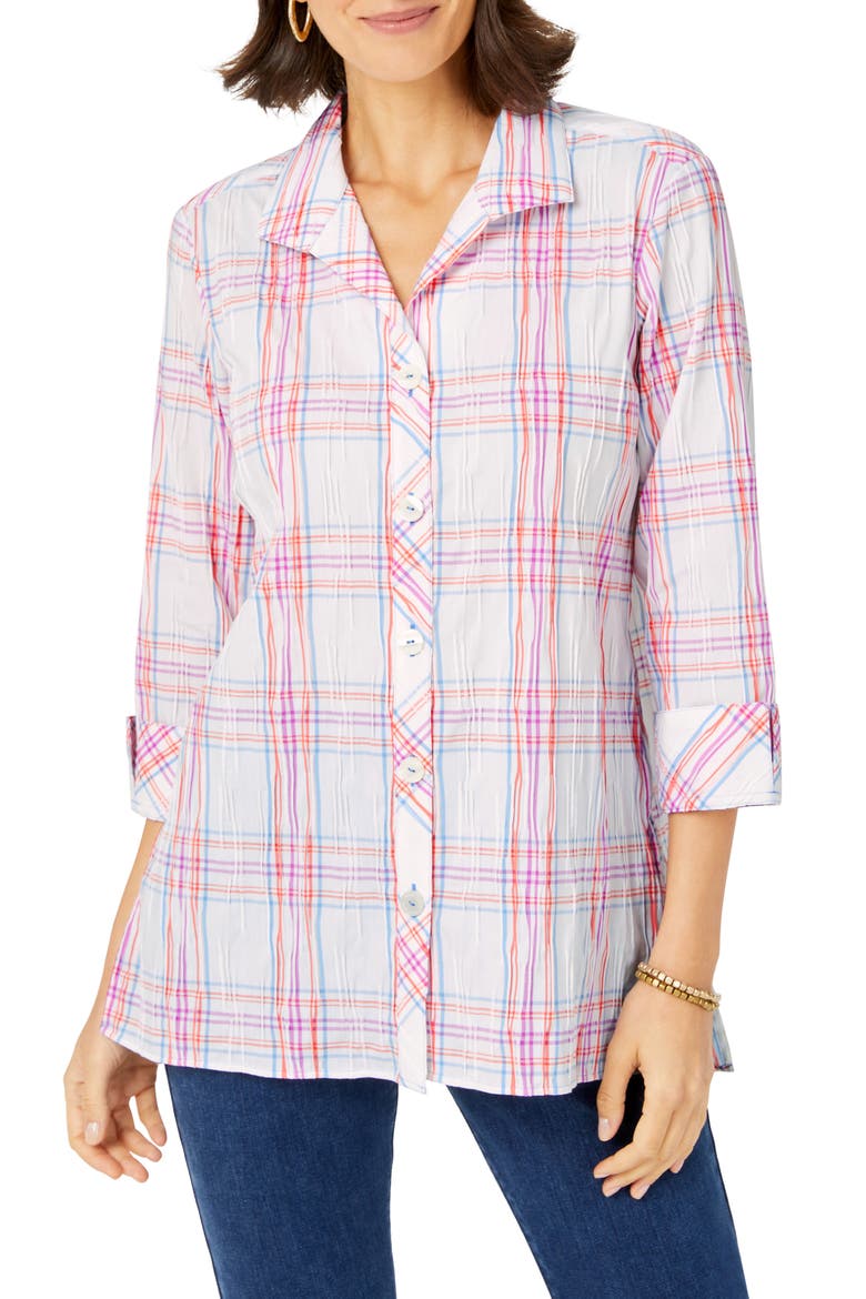 Rhett Crinkle Plaid Tunic Blouse, Main, color, PINK/ WHITE