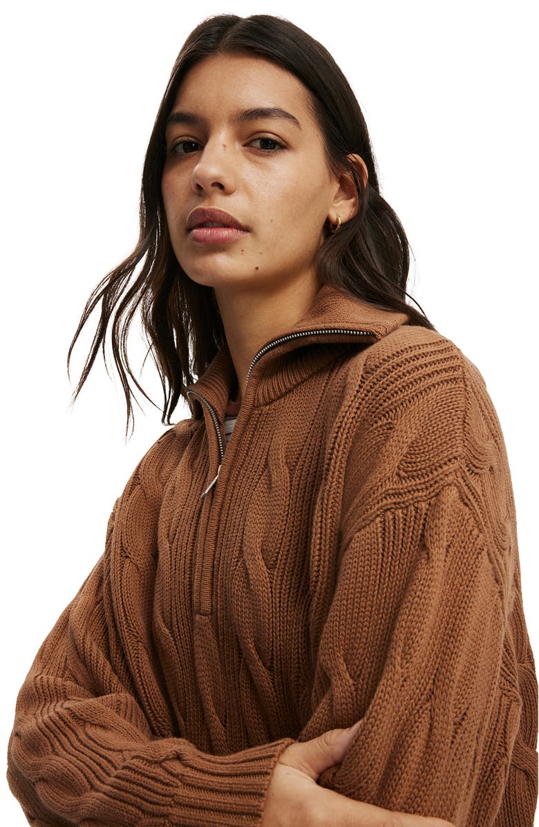 Cotton On Women's Cotton Cable Half Zip Pullover, Alternate, color,