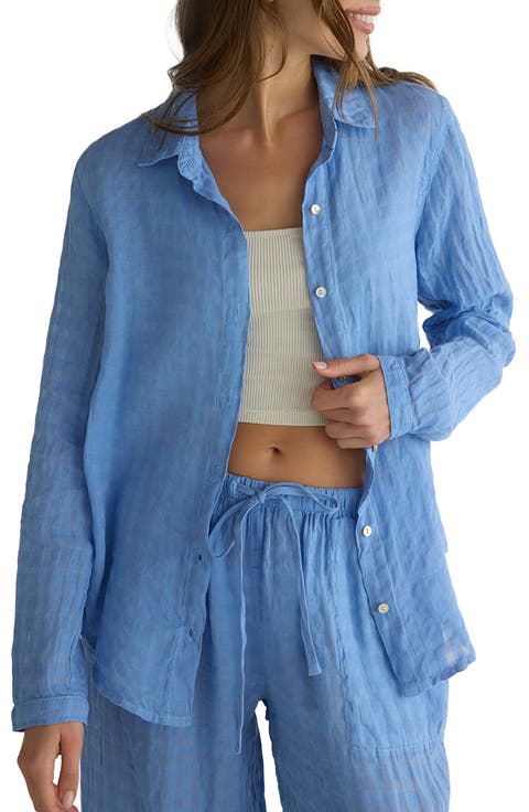 Clean Front Linen & Cotton Button-Up Shirt