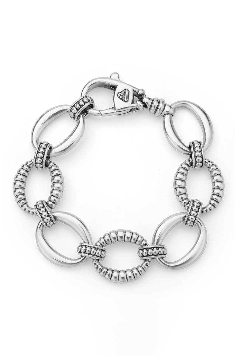 Signature Caviar Sterling Silver Oval Fluted Link Bracelet, Main, color, SILVER