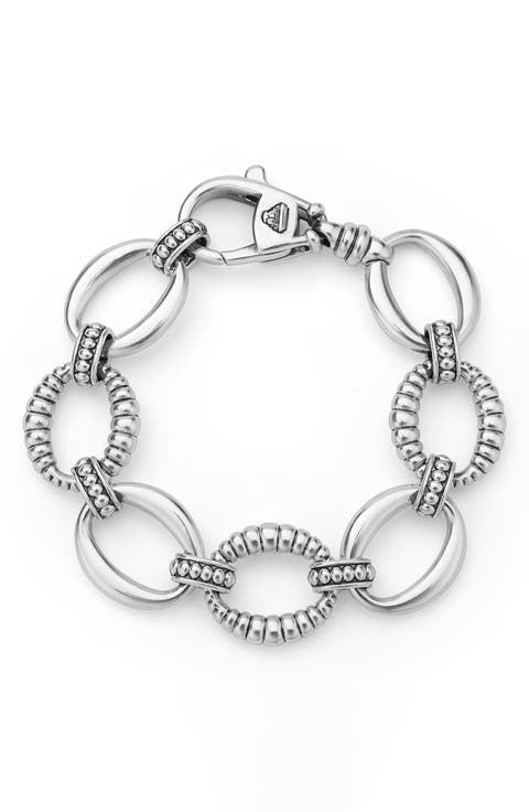 Signature Caviar Sterling Silver Oval Fluted Link Bracelet