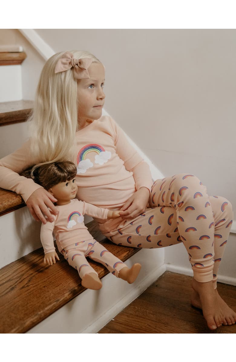 Leveret Girls 2-pc. Cotton Pajamas with Matching Doll Accessory - Spring & Everyday Prints, Alternate, color, Rainbow Retro Peach