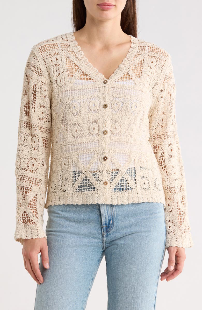 Forgotten Grace Open Stitch Cardigan, Main, color, Natural