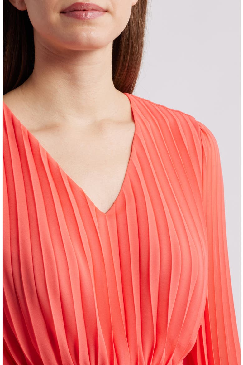 Pleated Long Sleeve Dress, Alternate, color, CORAL