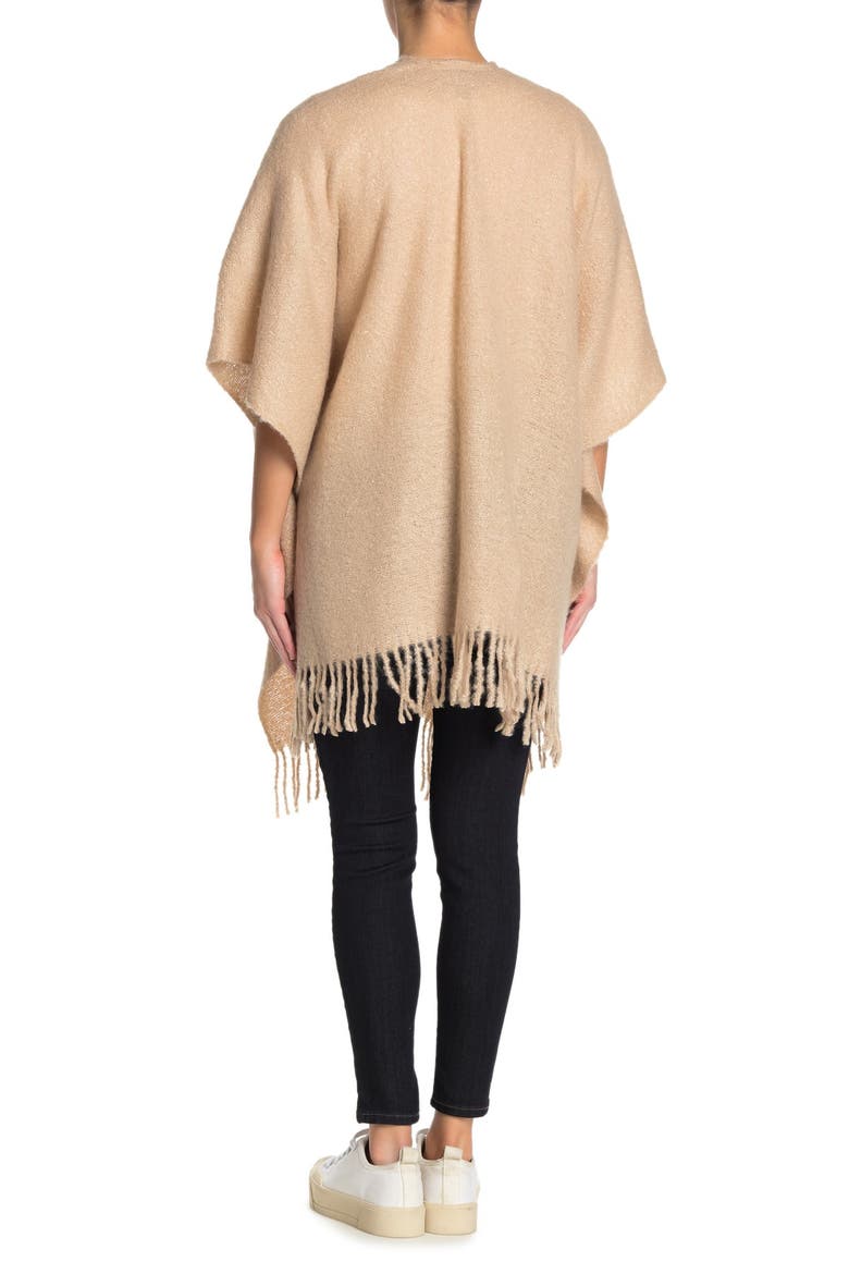 Fringed Bouclé Ruana, Alternate, color, ECHO OATMEAL
