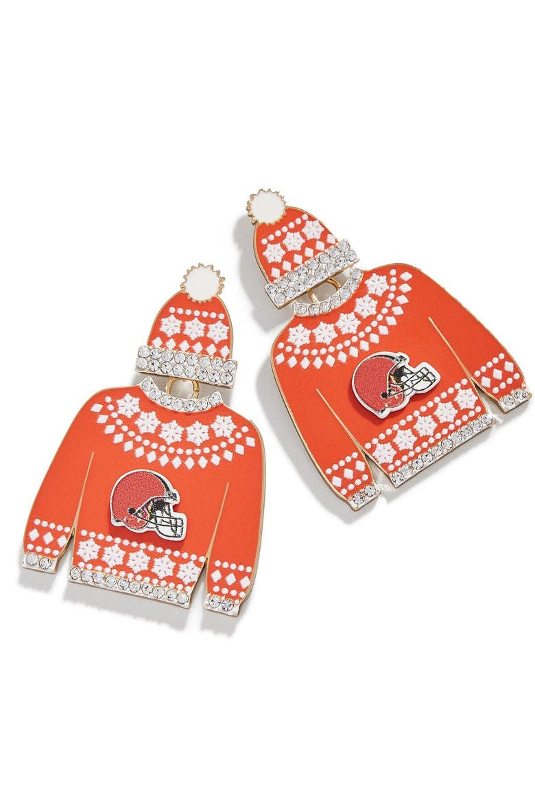 Women's BaubleBar Cleveland Browns Sweater Earrings, Main, color, Orange