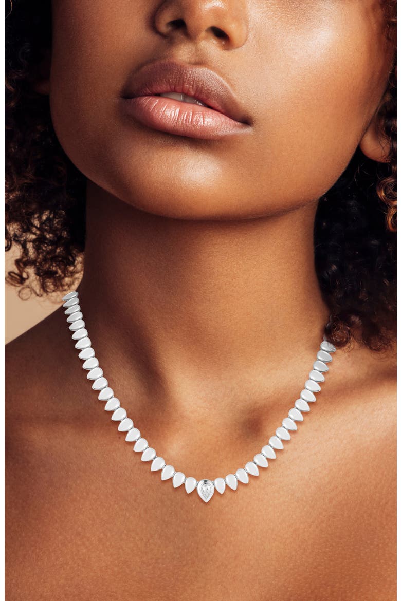 Pear Cubic Zirconia Link Necklace, Alternate, color, SILVER