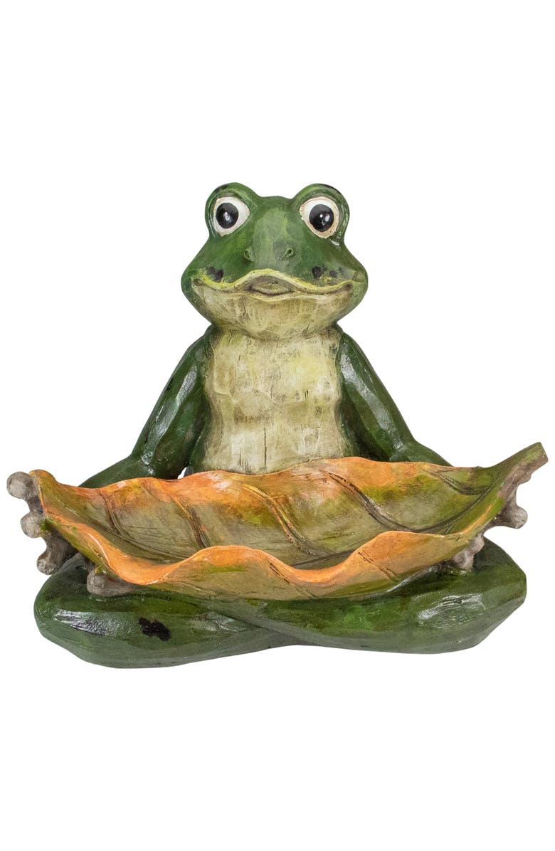 Northlight 14" Green Frog with Leaf Birdfeeder Outdoor Garden Statue, Main, color, Green