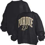 PRESSBOX Women's Pressbox Black Purdue Boilermakers Janise Arch Over Logo Waist Length Oversized Pullover Sweatshirt