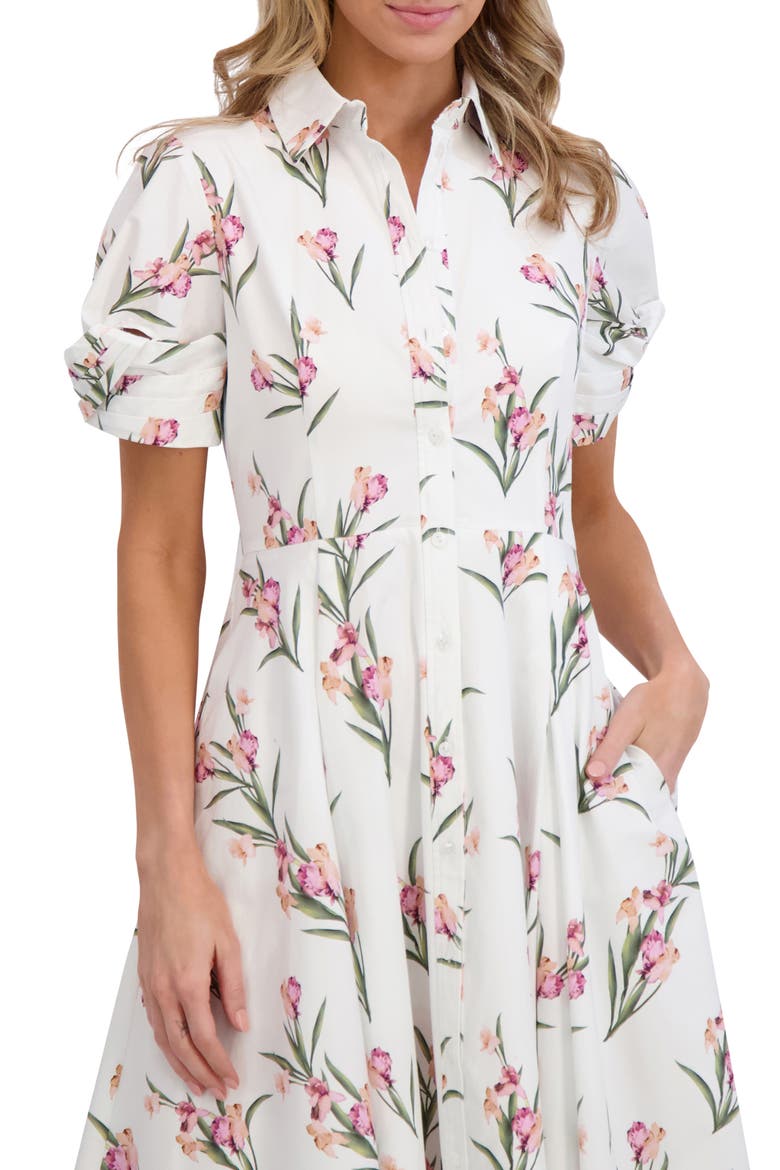 Floral Puff Sleeve Midi Shirtdress, Alternate, color, ULTRA WHITE