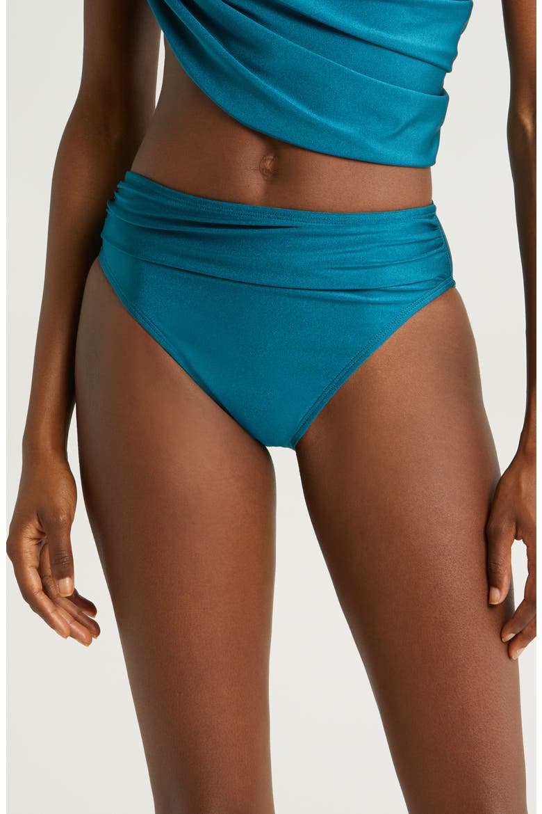 Draped High Waist Bikini Bottoms, Main, color, SHINNY MARE