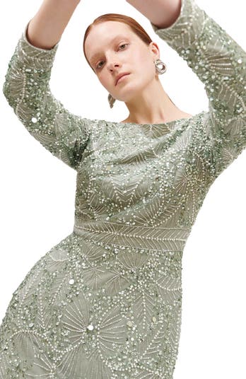 Bateau Neck Long Sleeve Sequin Mermaid Gown